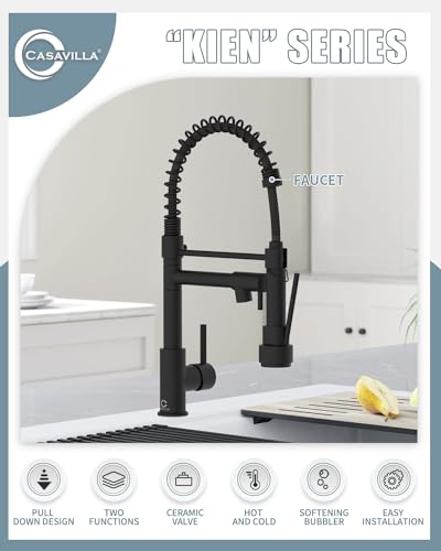 Kitchen Faucet, Black Kitchen Sink Faucets with Pull Down Sprayer, Single Handle Stainless Steel Faucets for Kitchen Sinks, Dual Function Spray Head, Farmhouse Kitchen Faucets,KF-B-8001 - color: A.Matte Black, style: 2.Faucet