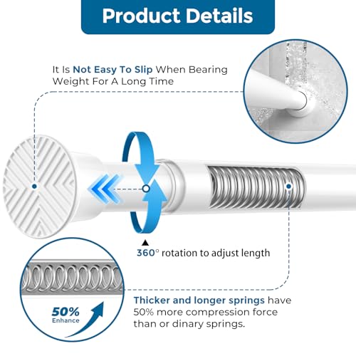 AIZESI White Adjustable Tension Curtain Rod, 31-63 Inch Spring No Drill Stainless Steel Shower Rods for Bathroom，Closet ，Window–Rust Resistant，Non-Slip - color: White, size: 31“-63“-1P