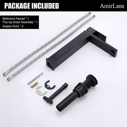 Matte Black Vessel Sink Faucet, Single Hole Tall Bathroom Faucet | Stainless Steel 1 Hole Black Matte Faucet for Bathroom Sink, Tall Vanity Faucet with Pop Up Drain - color: Matte Black, size: Tall