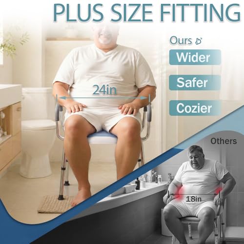 Plus Size Extra Wide Shower Chair for Elderly and Disabled, Anti-Slip Pads | Plus Size Shower Chair for Seniors, Half-assembled, Easy & Quick to Install, Big & Tall Person, 150kg Weight Capacity