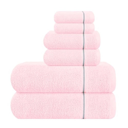MyOwn Ultra Soft 6 Pack Cotton Towel Set, Contains 2 Bath Towels 28x55 inch, 2 Hand Towels 16x24 inch & 2 Wash Coths 12x12 inch, Ideal Everyday use, Compact & Lightweight - Pink - color: Pink, size: 6 Piece Set