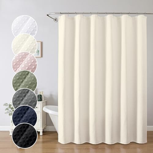 Cream Waffle Weave Fabric Shower Curtain, Textured Heavy Cloth Shower Curtains for Bathroom, Water Repellent Soft Hotel Spa Luxury Elegant Bath Curtain, Machine Washable, Cream, 72x78 Inch - color: Cream, size: 72"W x 78"L (Pack of 1)