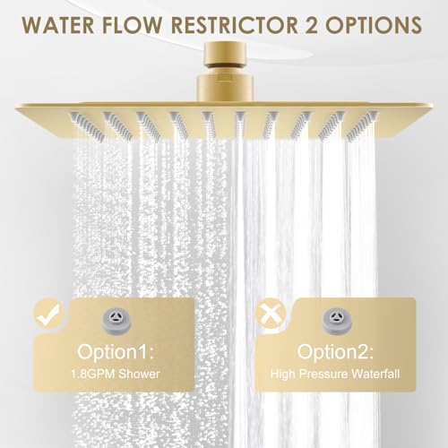 8 Inch Rain Shower Head Brushed Gold - All Metal Stainless Steel 304, Ultra Thin Design, Square Rainfall Showerheads Modern Bathroom - Full Body Coverage Bath Shower - color: Brushed Gold, size: 8 Inch Square