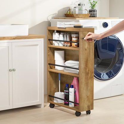 Tribesigns Slim Storage Cart, Rolling Narrow Kitchen Cart on Wheels for Small Place, 4-Tier Slide Out Slim Utility Cart Skinny Laundry Cart with Handle for Kitchen, Bathroom, Laundry - style: Farmhouse