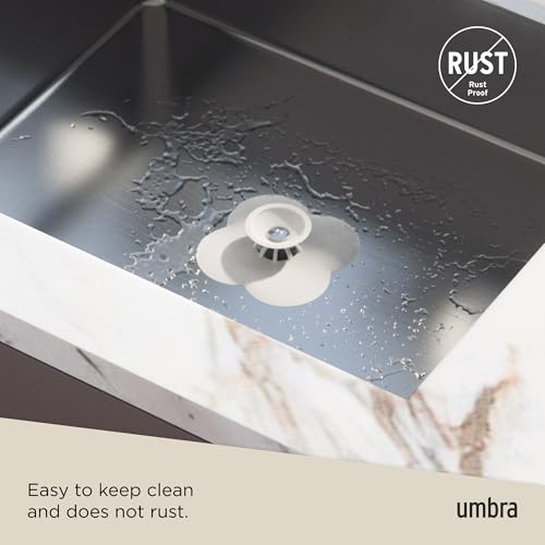 Umbra Bloom Drain Stop, Bathtub Drain Hair Catcher, 3-Inch, White | Silicone material, flexible and durable, fits standard drains, wipe or rinse clean, rust resistant - color: White