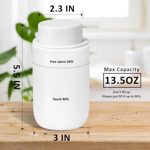 Soap Liquid Dispenser Ceramic with Easy-to-Press Pump Hand Liquid Dispenser for Shampoo Bathroom Countertop 13.5 oz - color: Liquid-white