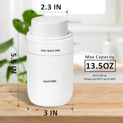 Soap Liquid Dispenser Ceramic with Easy-to-Press Pump Hand Liquid Dispenser for Shampoo Bathroom Countertop 13.5 oz - color: Liquid-white