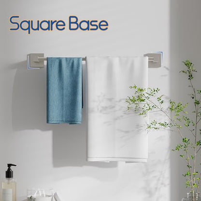RUACQ 18inch Towel Bar, Towel Ring, Square Base 2pcs Bathroom Hardware Set Wall Mounted, Stainless Steel, Heavy Duty (Brushed Nickel)