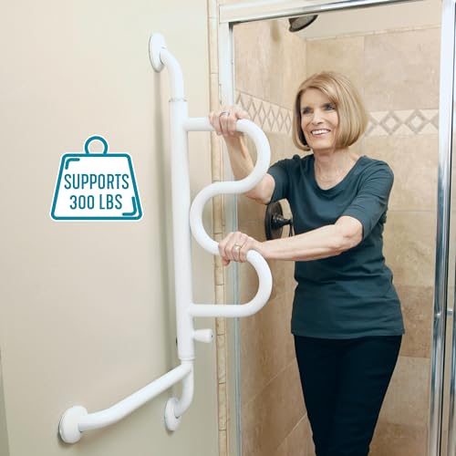 Stander Curve Grab Bar with Handrail, Bathroom Security Assist Railing for Toilet, Shower, and Bathtub Aid, Rotating Safety Handle, Wall Mounted Swing Grab Bars for Adults, Seniors, and Elderly