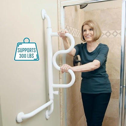 Stander Curve Grab Bar with Handrail, Bathroom Security Assist Railing for Toilet, Shower, and Bathtub Aid, Rotating Safety Handle, Wall Mounted Swing Grab Bars for Adults, Seniors, and Elderly