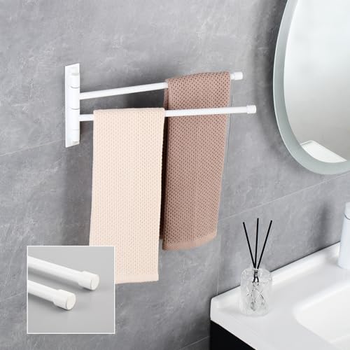 GERZWY Bathroom 2-Arm Swing Arm Towel Bars Wall Mount Stainless Steel Bath Towel Rack Hanger, White - color: White