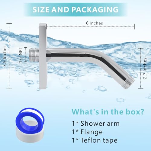Shower Arm with 3.5" Flange, 6 Inch Wall Mount Replacement Shower Head Arm For Fixed Shower Heads and Handheld Showerhead, Chrome - color: Chrome, style: 6 Inch