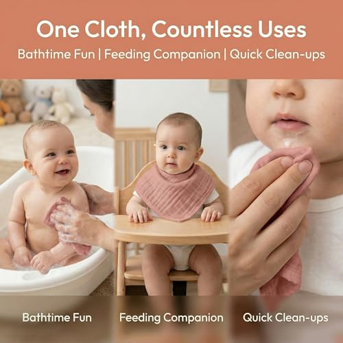 10 Pack Baby Washcloths - Soft Face Muslin Burp Cloths for Baby Towels, Absorbent Bath Wash Cloths, Wipes, Burp Rags - Toddlers Essentials Stuff, Baby Registry Search as Shower -11.8"x11.8" - color: Pink-10Pack-Binding