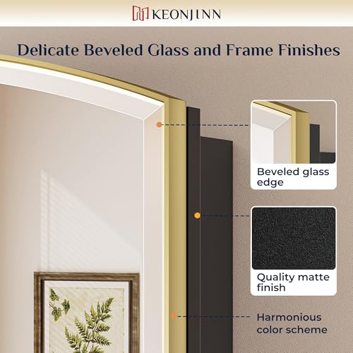 Keonjinn Medicine Cabinet 16 x 26 Inch, Surface Mount or Recessed Cabinets with Mirrors, Gold Metal Framed Wall Mirror with Storage, 2 Adjustable Shelves, Beveled Edge Frame | Adjustable Shelves, Different Curved Frame Design, Wall Mirror with Storage, Su