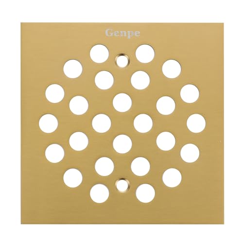 Square 4-1/4 Inch Screw-in Shower Drainer Cover Replacement Stainless Steel Floor Drain Grate with Screws Brushed Golden - color: Brushed Golden