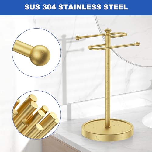Hand Towel Holder, 304 Stainless Steel Heavy Duty S Shape Hand Towel Stand Free Standing Towel Bar for Bathroom Kitchen Countertop - color: Gold