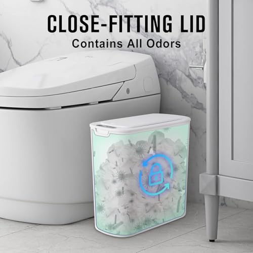 Cesun Automatic Small Bathroom Trash Can with Lid, 2.6 Gallon, White | Motion Sensor, Plastic, Touchless, Odor Control, Smart Garbage Can, Battery Operated, Manual Button, for Office/RV/Bedroom - color: White