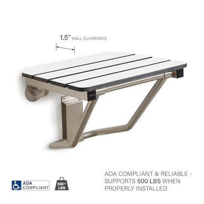 18" x 15" Phenolic White 3” Slats Folding Wall Mount Shower Seat Bench, ADA Compliant - color: White, size: 18"