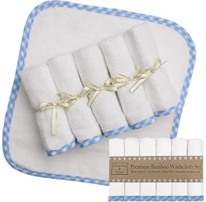 Channing & Yates - Premium Baby Washcloths - (6-Pack) Organic Baby Wash Cloths - Thick, Soft, Plush - Great for Eczema - Face Washcloths (Blue on White) - color: Blue