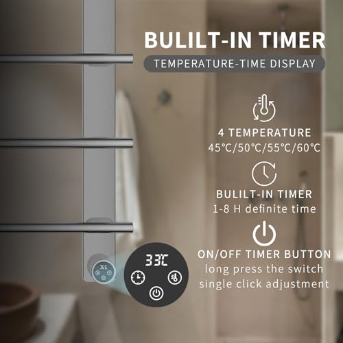 VJASS Electric Heated Towel Warmer with Timer, Wall Mounted Stainless Steel Towel Rack, 4-Bar Fast Heating Towel Drying Rack for Bathroom, Hardwired/Plug-in Options (Brushed Chrome) - color: Brushed Chrome