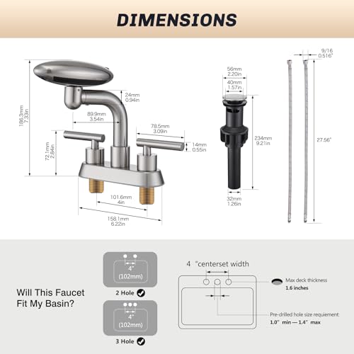 Bathroom Sink Faucet, 4-Inch Centerset,Brushed Nickel Bathroom Faucet | 4 Modes Waterfall Bathroom Faucet,2 Handle with 360° Swivel Spout,withPop Up Drain, 4inch Bathroom Faucet - color: brushed nickle