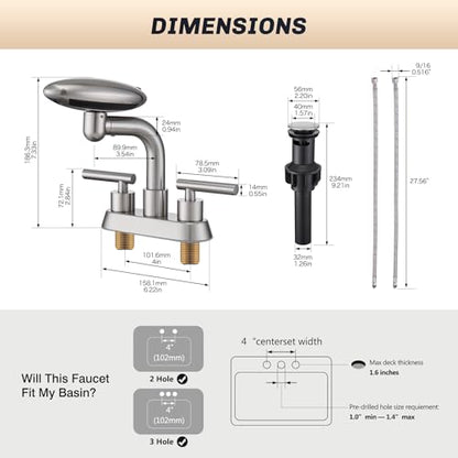 Bathroom Sink Faucet, 4-Inch Centerset,Brushed Nickel Bathroom Faucet | 4 Modes Waterfall Bathroom Faucet,2 Handle with 360° Swivel Spout,withPop Up Drain, 4inch Bathroom Faucet - color: brushed nickle