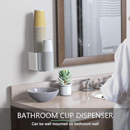 Cup Dispenser for Water Cooler Wall Mount 2 Seats, White | Holder for 2-16 OZ Paper & Plastic Disposable Cups, Adhesive Cup Holder for Water Cooler, Coffee Station, Office, Bathroom - color: White