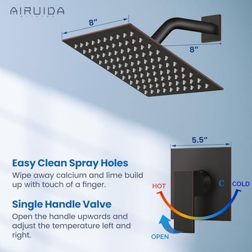 Airuida Shower Faucet Set,8 Inch Shower Valve Kit,Oil Rubbed Bronze | Male Threads,Rough-in Valve Shower Trim Kit,Single Handle Control Shower Set - color: Oil Rubbed Bronze, size: 8 Inch