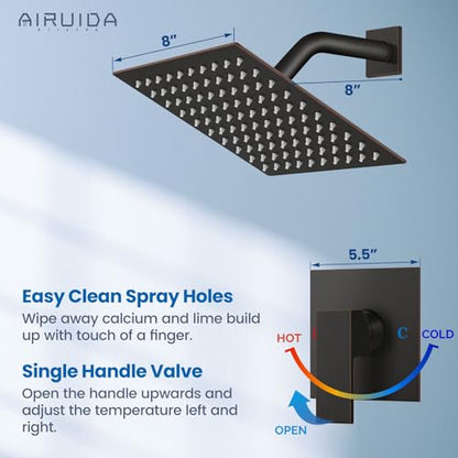 Airuida Shower Faucet Set,8 Inch Shower Valve Kit,Oil Rubbed Bronze | Male Threads,Rough-in Valve Shower Trim Kit,Single Handle Control Shower Set - color: Oil Rubbed Bronze, size: 8 Inch