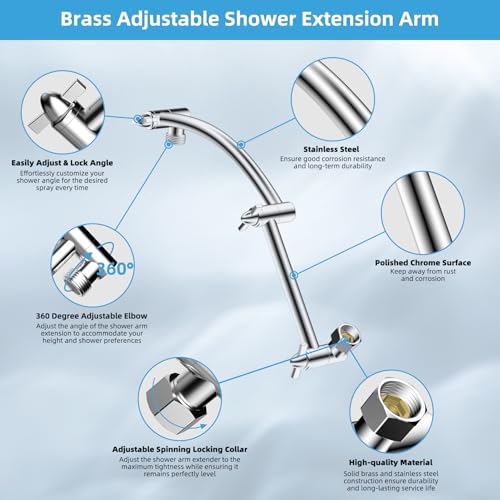 Hibbent All Metal 10'' Rain Shower Head with 16'' Extension Arm, Chrome | cUPC Certified High Pressure Rainfall Showerhead with Solid Brass Adjustable Shower Head Extension Arm, Fixed Showerheads - color: Chrome, style: Square 10''