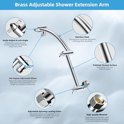 Hibbent All Metal 10'' Rain Shower Head with 16'' Extension Arm, Chrome | cUPC Certified High Pressure Rainfall Showerhead with Solid Brass Adjustable Shower Head Extension Arm, Fixed Showerheads - color: Chrome, style: Square 10''