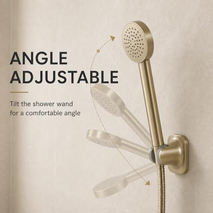 Hand Held Shower Head Holder, Adhesive Showerhead Bracket, Angle Adjustable Shower Wand Holder Wall Mounted, Brushed Gold - color: Brushed Gold