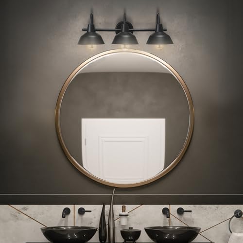 Globe Electric 65554 Barnyard 3-Light Vanity Light, Matte Black, White Interior Shades - color: Matte Black, Barnyard (Vanity Light)