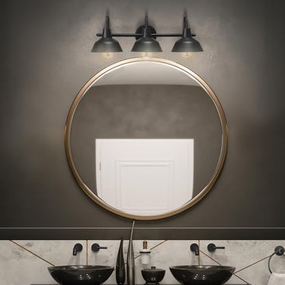 Globe Electric 65554 Barnyard 3-Light Vanity Light, Matte Black, White Interior Shades - color: Matte Black, Barnyard (Vanity Light)