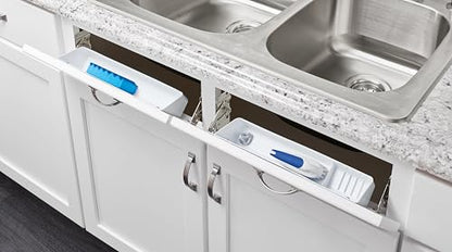 Rev-A-Shelf 14" Tip-Out Plastic Sink Trays for Kitchen and Bathroom Base Cabinet, Pull Out Vanity Shelf Home Organizer, White, 6572-14-11-52 - size: 14" W