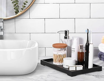 Luxspire Marble Tray for Soap Dispenser Perfume Jewelry, L, Matte Black | 11 x 8 inch, non-slip waterproof resin, easy wipe clean, fits bath kitchen vanity, holds jewelry toiletries soap - color: C - Black, style: Large