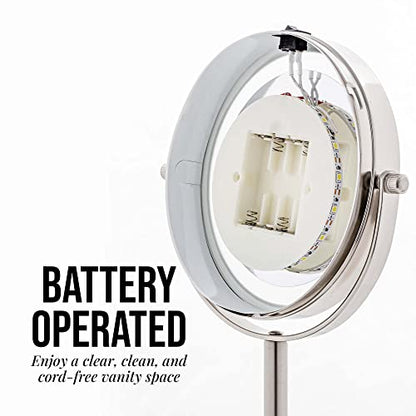OVENTE Lighted Vanity Mirror 6 Inch Table Top 1X 7X Magnification LED 360 Adjustable Double Sided Spinning Personal Makeup Stand Desk Bathroom Battery Powered Round Large Nickel Brushed MLT60BR1X7X - color: Nickel Brushed, size: 11.3"L x 5.9"W (Pack of 2)