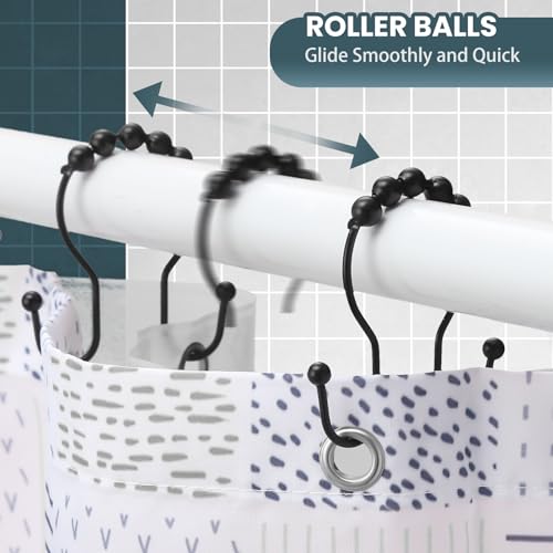 Shower Curtain Hooks, OEH Shower Curtain Rings, Black Shower Curtain Hooks Rust Proof, Smooth Gliding Metal Shower Curtain Rings Rust Proof, Double Shower Rings for Curtain, 12 Pcs, Black - color: Black, size: Classic Double Hooks