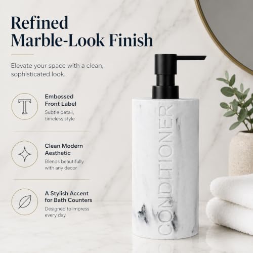 Conditioner Dispenser Luxurious Refillable Pump Bottle with Embossed Text, Durable Construction for Bathroom and Kitchen - color: Conditioner White