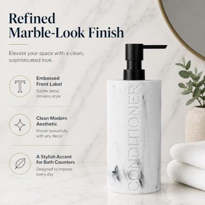 Conditioner Dispenser Luxurious Refillable Pump Bottle with Embossed Text, Durable Construction for Bathroom and Kitchen - color: Conditioner White