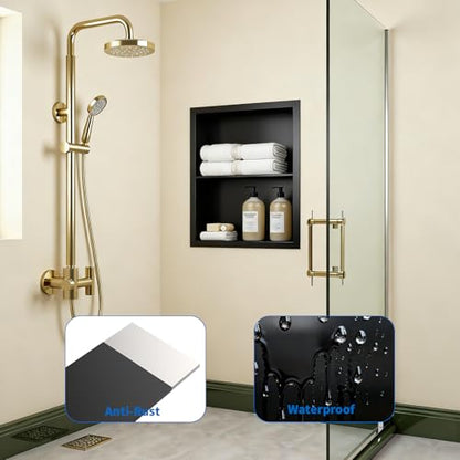 Stainless Steel Recessed Medicine Cabinet Bathroom Medicine Wall Niche Shower Niche Space-Saving Recessed Storage Cabinet Adjustable Shelf Matte Finish (Black, 18" H x 14" W) - color: Black, size: 18"H x 14"W