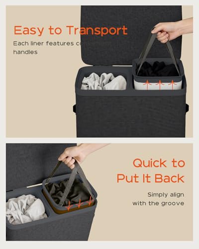 CASAMAYA Laundry Basket with Lid, Laundry Hamper 2 Section, 170L collapsible Laundry Organizer, Easy Assembly, with Handles and Removable Liners, 22 x 15.7 x 29.5 Inches, Black JSP903B - color: Black, size: 170L(2-Section)