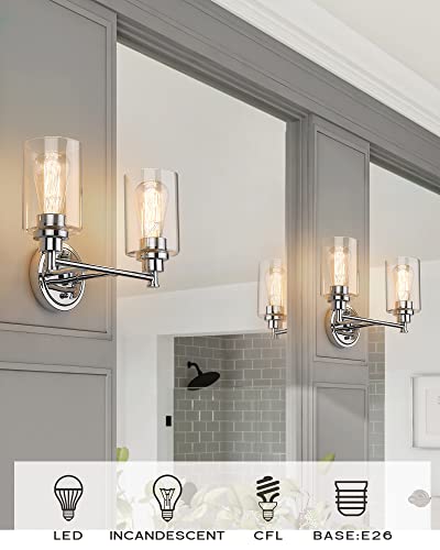 FEMILA Modern Bathroom Light Fixtures, 2-Light Bathroom Vanity Lights Over Mirror with Clear Glass Shade, Chrome Finish, 4FYC56B-2W CH - color: Chrome, size: 14.3"