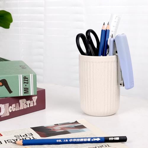 BosilunLife Ceramic Toothbrush Holder - 12oz Bathroom Toothbrush Holder Beige Tooth Brush Holders Tumbler Cups Reusable Toothbrush Mouthwash Cup Small Toothbrush and Toothpaste Holder - color: Beige-vsc, size: striped-cylinder