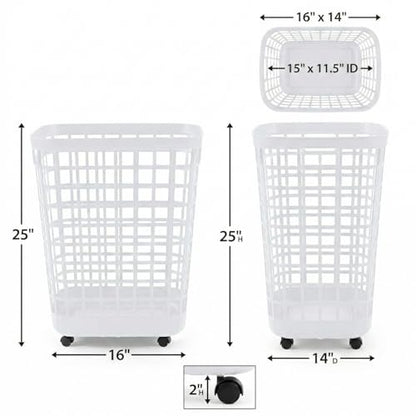 Heavy Duty Rolling Laundry Hamper with Wheels - 2.6 Bushel (90L+) Large Plastic Laundry Basket, Tall Ventilated Dirty Clothes Organizer for Bedroom, Bathroom & Dorm Room, No Assembly Required (White) - size: White
