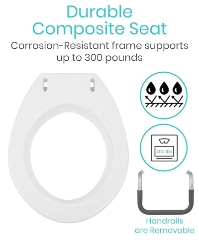 Vive Raised Toilet Seat Riser for Seniors (with Handles) - Handicap Rail | Grab Bar Seat for Over Toilet - Elevated Safety for Elderly, Disabled, Medical - Standard - size: Standard