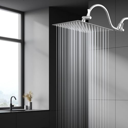 Voolan 10" Square Rain Shower Head with 14" Extension Arm, Adjustable Angle and Height, Stainless Steel Bathroom High Pressure Rainfall showerhead, 2.5GPM Chrome - color: Chrome