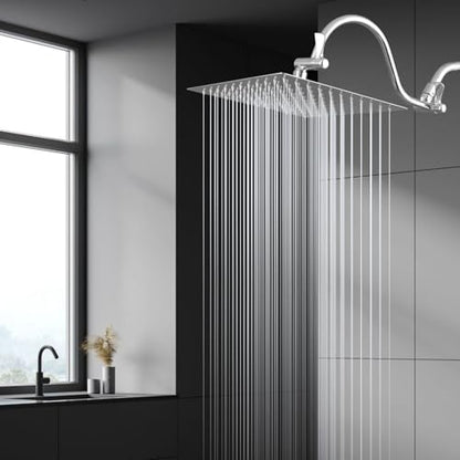 Voolan 10" Square Rain Shower Head with 14" Extension Arm, Adjustable Angle and Height, Stainless Steel Bathroom High Pressure Rainfall showerhead, 2.5GPM Chrome - color: Chrome