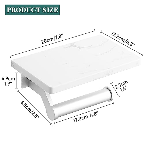 Hoimpro Toilet Paper Holder Wall Mounted, Marble Tissue Roll Rack | Brushed Silver | White Natural Marble Shelf Hand Paper Roll Holder, for Bathroom Kitchen Washroom Bedroom Aluminum - color: Silver