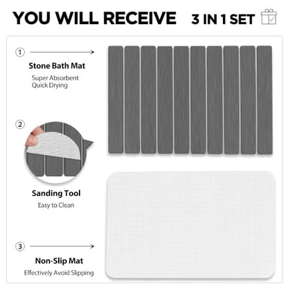 Foldable Stone Bath Mat 60x39cm | Quick-Dry Diatomaceous Earth Bath Rug with PVC Anti-Slip Base | Bathroom, Kitchen, Pet-Friendly Water Absorbent Mat - color: Grey